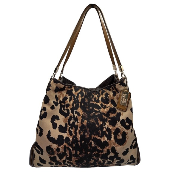 Coach Leopard Print Hobo Bag Designer Shoulder Bag Authentic Tote Brown - Picture 1 of 16